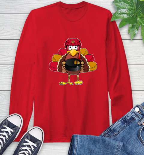 Chicago Blackhawks Turkey Thanksgiving Day Long Sleeve T-Shirt 10
