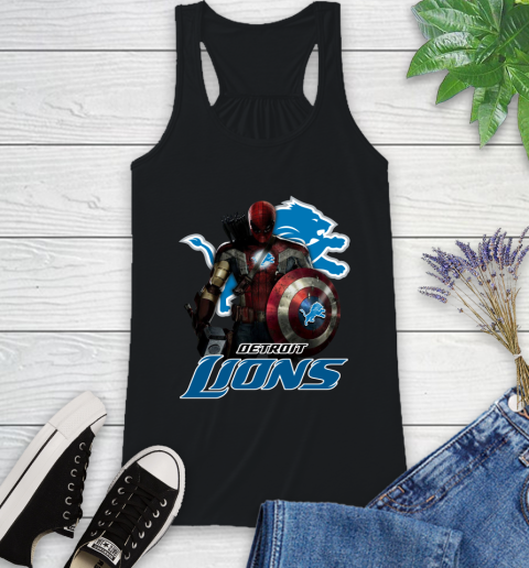 NFL Captain America Thor Spider Man Hawkeye Avengers Endgame Football Detroit Lions Racerback Tank 2
