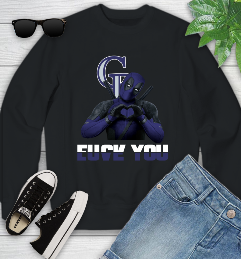 MLB Colorado Rockies Deadpool Love You Fuck You Baseball Sports Youth Sweatshirt