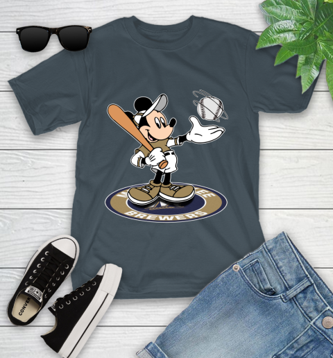 MLB Baseball Milwaukee Brewers Cheerful Mickey Disney Shirt Youth T-Shirt 8