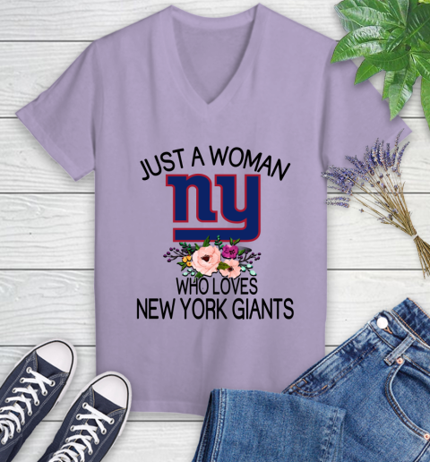 NFL Just A Woman Who Loves New York Giants Football Sports Women's V-Neck T-Shirt 9