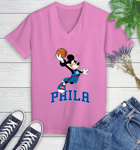 NBA Basketball Philadelphia 76ers Cheerful Mickey Mouse Shirt Women's V-Neck T-Shirt 12