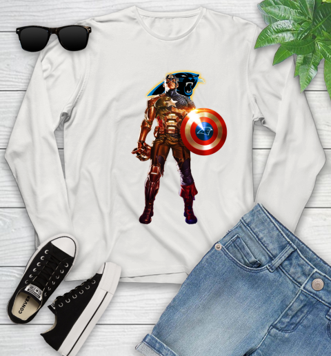 NFL Captain America Marvel Avengers Endgame Football Sports Carolina Panthers Youth Long Sleeve 12