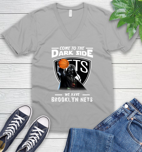 NBA Come To The Dark Side We Have Brooklyn Nets Star Wars Darth Vader Basketball V-Neck T-Shirt 3