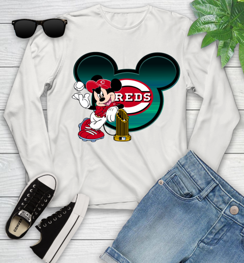 MLB Cincinnati Reds The Commissioner's Trophy Mickey Mouse Disney Youth Long Sleeve 12