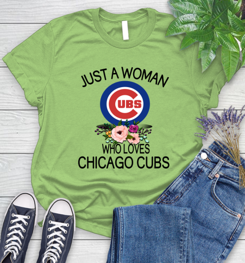 MLB Just A Woman Who Loves Chicago Cubs Baseball Sports Women's T-Shirt 7