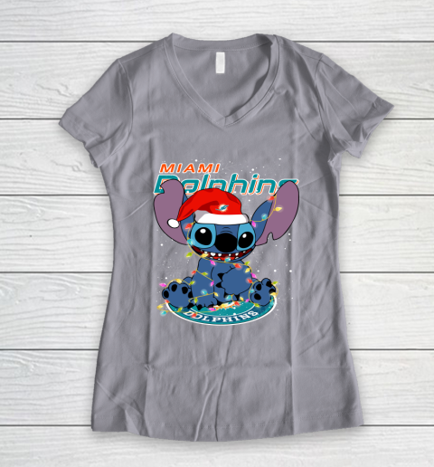 Miami Dolphins NFL Football noel stitch Christmas Women's V-Neck T-Shirt 2