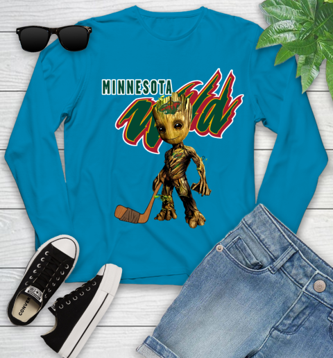 Minnesota Wild NHL Hockey Groot Marvel Guardians Of The Galaxy Youth Long Sleeve 7