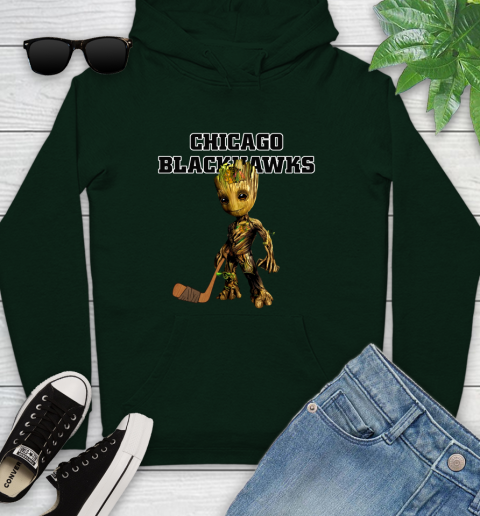 Chicago Blackhawks NHL Hockey Groot Marvel Guardians Of The Galaxy Youth Hoodie 13