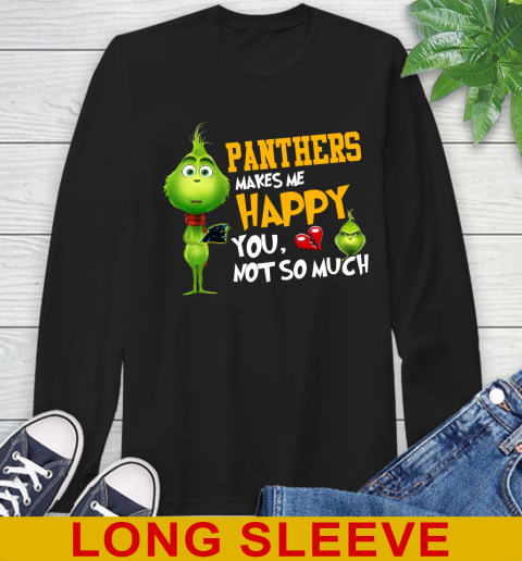 NFL Carolina Panthers Makes Me Happy You Not So Much Grinch Football Sports Long Sleeve T-Shirt