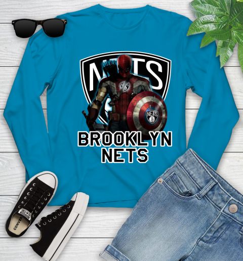 Brooklyn Nets NBA Basketball Captain America Thor Spider Man Hawkeye Avengers Youth Long Sleeve 7