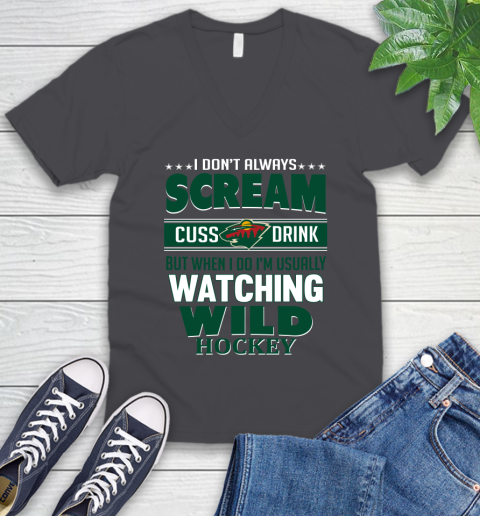 Minnesota Wild NHL Hockey I Scream Cuss Drink When I'm Watching My Team V-Neck T-Shirt 4