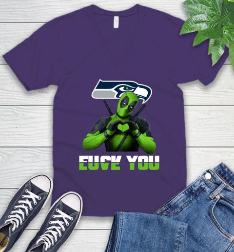 NHL Seattle Seahawks Deadpool Love You Fuck You Football Sports V-Neck T-Shirt 9