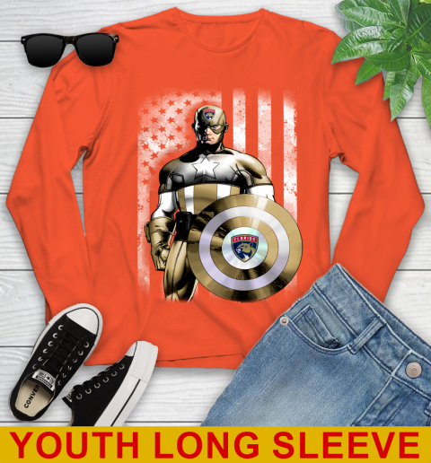 Florida Panthers NHL Hockey Captain America Marvel Avengers American Flag Shirt Youth Long Sleeve 3
