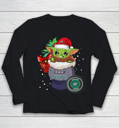 Dallas Stars Christmas Baby Yoda Star Wars Funny Happy NHL Youth Long Sleeve