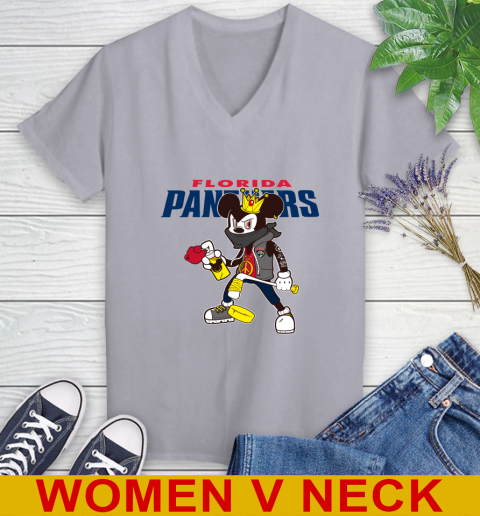 Florida Panthers NHL Hockey Mickey Peace Sign Sports Women's V-Neck T-Shirt 5