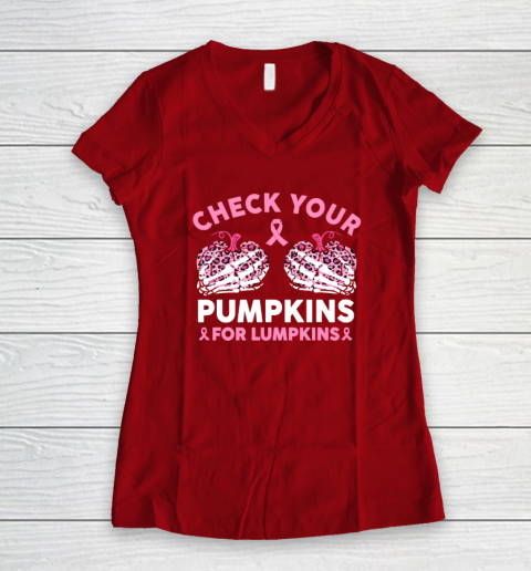 Check Your Pumpkins Breast Cancer Awareness Halloween Women's V-Neck T-Shirt 6