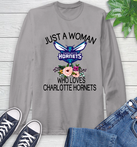 NBA Just A Woman Who Loves Charlotte Hornets Basketball Sports Long Sleeve T-Shirt 4