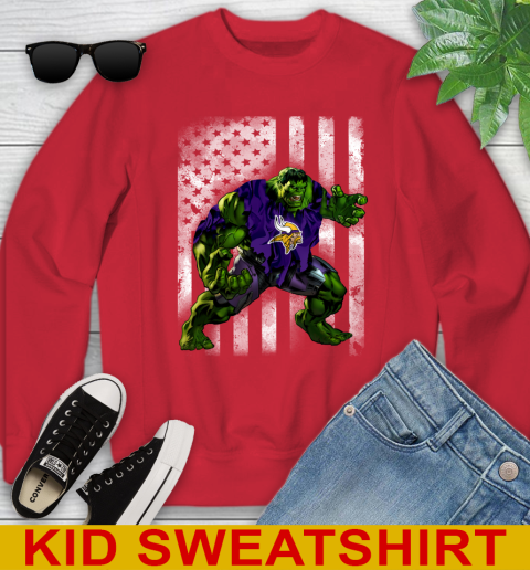 Minnesota Vikings Hulk Marvel Avengers NFL Football American Flag Youth Sweatshirt 7