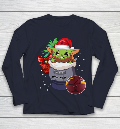 Miami Heat Christmas Baby Yoda Star Wars Funny Happy NBA Youth Long Sleeve 3