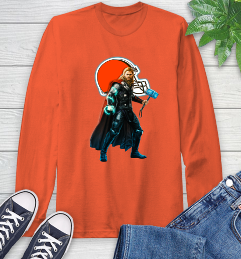 NFL Thor Avengers Endgame Football Cleveland Browns Long Sleeve T-Shirt 5