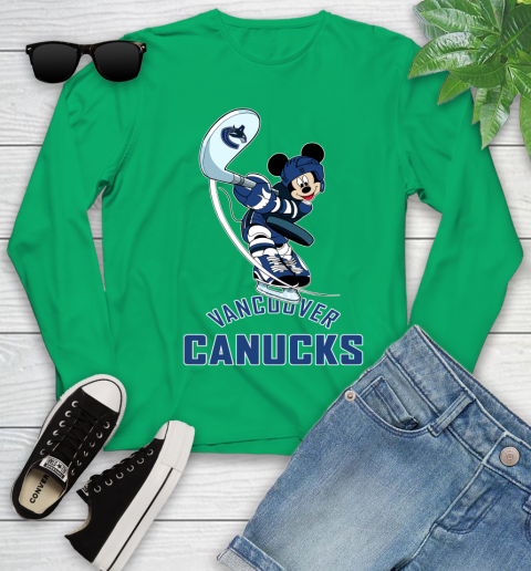 NHL Hockey Vancouver Canucks Cheerful Mickey Mouse Shirt Youth Long Sleeve 6