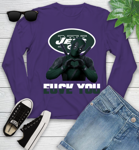NHL New York Jets Deadpool Love You Fuck You Football Sports Youth Long Sleeve 4
