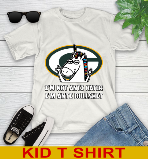 Green Bay Packers NFL Football Unicorn I'm Not Anti Hater I'm Anti Bullshit Youth T-Shirt