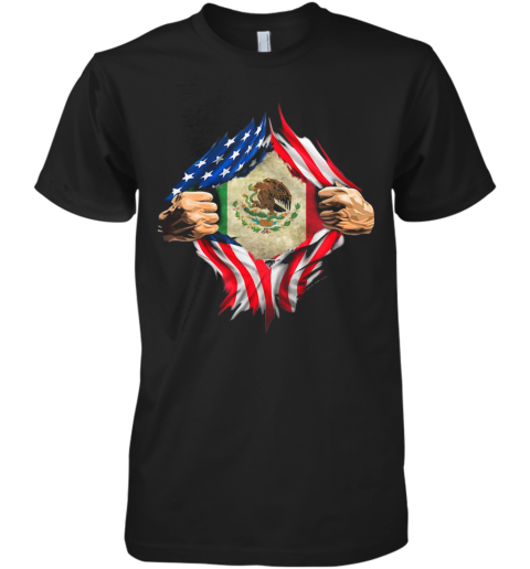 Mexican Flag Emblem American Flag Veteran Independence Day Hand Premium Men's T-Shirt