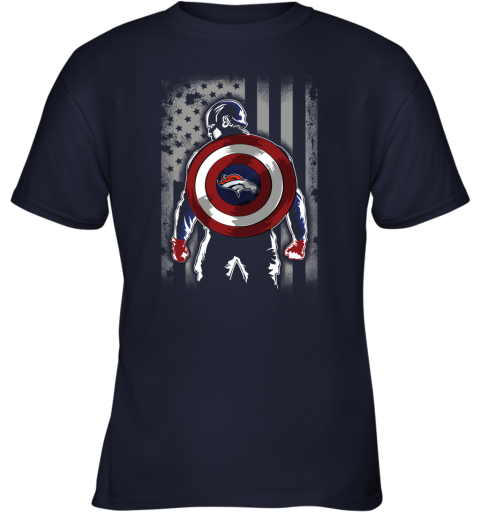 NFL Denver Broncos Captain America Marvel Flag Football Sports XvTyPG96s8D youth t shirt 26 95 151514 front navy