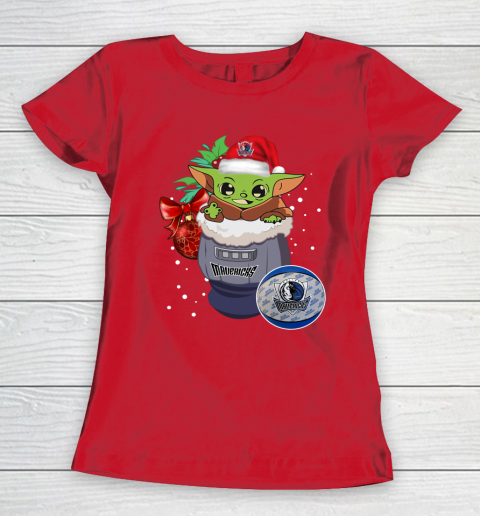 Dallas Mavericks Christmas Baby Yoda Star Wars Funny Happy NBA Women's T-Shirt 10