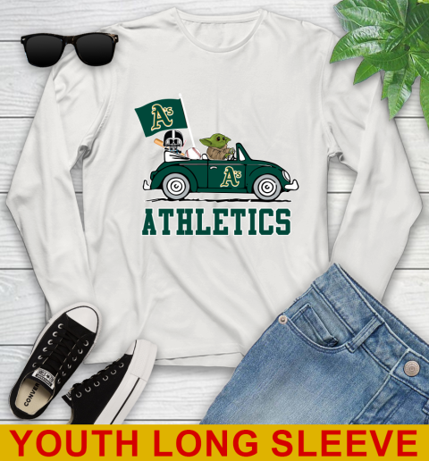 MLB Baseball Oakland Athletics Darth Vader Baby Yoda Driving Star Wars Shirt Youth Long Sleeve - Image 13