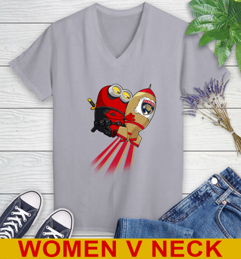 NHL Hockey Florida Panthers Deadpool Minion Marvel Shirt Women's V-Neck T-Shirt 4