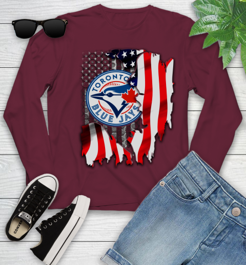 Toronto Blue Jays MLB Baseball American Flag Youth Long Sleeve 6