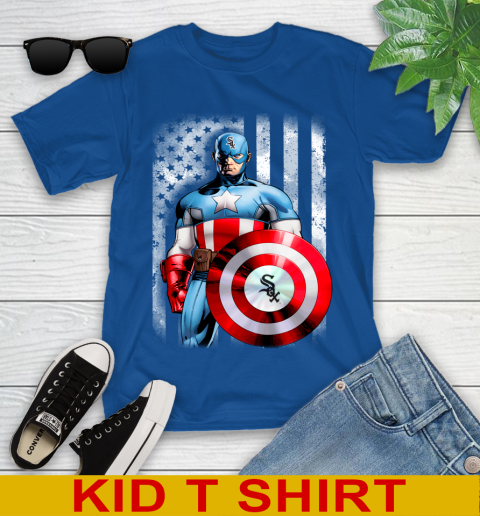 Chicago White Sox MLB Baseball Captain America Marvel Avengers American Flag Shirt Youth T-Shirt 10
