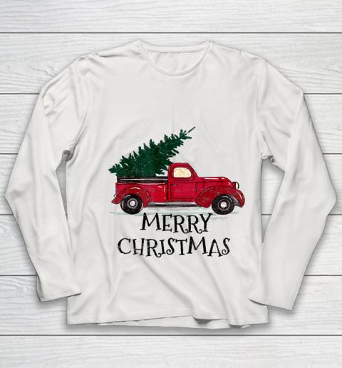 Vintage Red Truck With Merry Christmas Tree Youth Long Sleeve 8