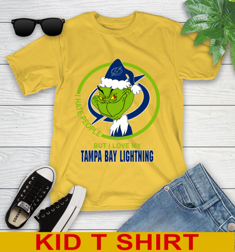 Tampa Bay Lightning NHL Christmas Grinch I Hate People But I Love My Favorite Hockey Team Youth T-Shirt 8