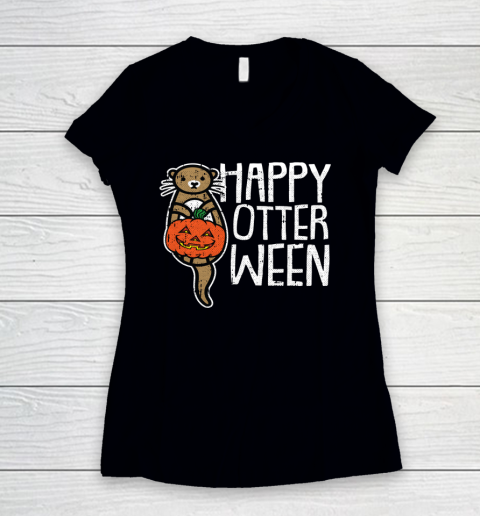 Happy Otter Ween Lazy Halloween Costume Funny Animal Pun Women's V-Neck T-Shirt