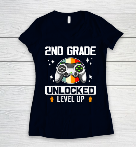 Next Level t shirts 2nd Grade Unlocked Level Up Back To School Second Grade Gamer Women's V-Neck T-Shirt 2