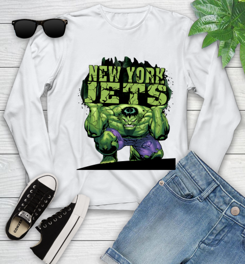 New York Jets NFL Football Incredible Hulk Marvel Avengers Sports Youth Long Sleeve