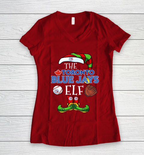 Toronto Blue Jays Christmas ELF Funny MLB Women's V-Neck T-Shirt 8