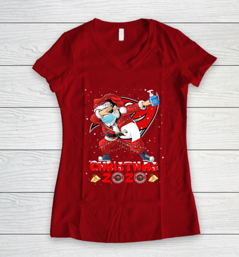 Tampa Bay Buccaneers Funny Santa Claus Dabbing Christmas 2020 NFL Women's V-Neck T-Shirt 8