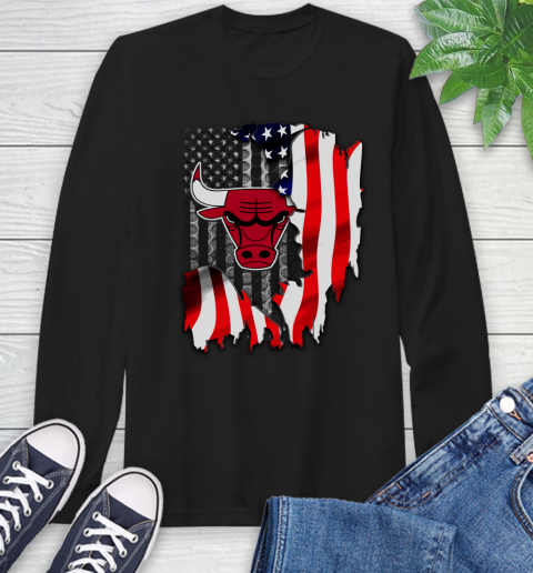 Chicago Bulls NBA Basketball American Flag Long Sleeve T-Shirt