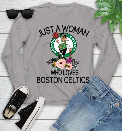 NBA Just A Woman Who Loves Boston Celtics Basketball Sports Youth Long Sleeve 3