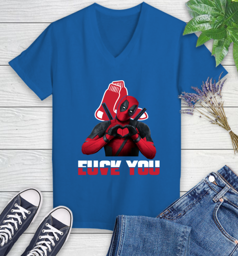 MLB Boston Red Sox Deadpool Love You Fuck You Baseball Sports Women's V-Neck T-Shirt 10