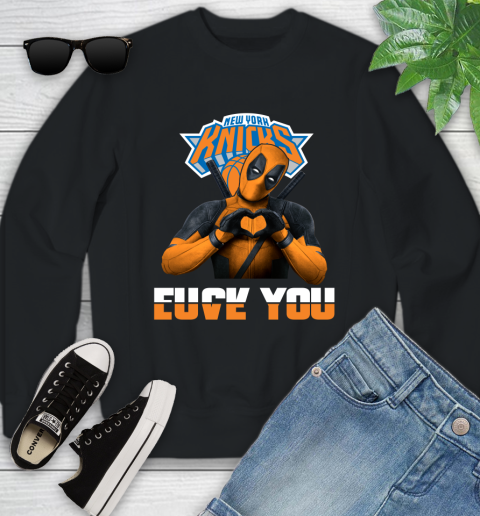 NBA New York Knicks Deadpool Love You Fuck You Basketball Sports Youth Sweatshirt