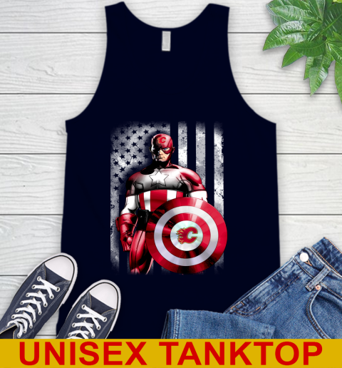 Calgary Flames NHL Hockey Captain America Marvel Avengers American Flag Shirt Tank Top 2
