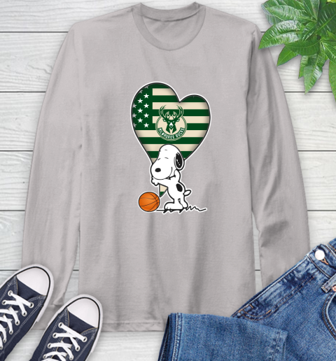 Milwaukee Bucks NBA Basketball The Peanuts Movie Adorable Snoopy Long Sleeve T-Shirt 12