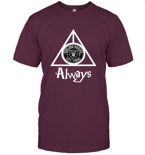 Always Love The Oakland Raiders x Harry Potter Mashup NFL nrqj always love the oakland raiders x harry potter mas classic t shirt 2 front maroon