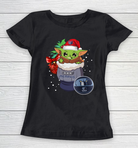 Memphis Grizzlies Christmas Baby Yoda Star Wars Funny Happy NBA Women's T-Shirt 2